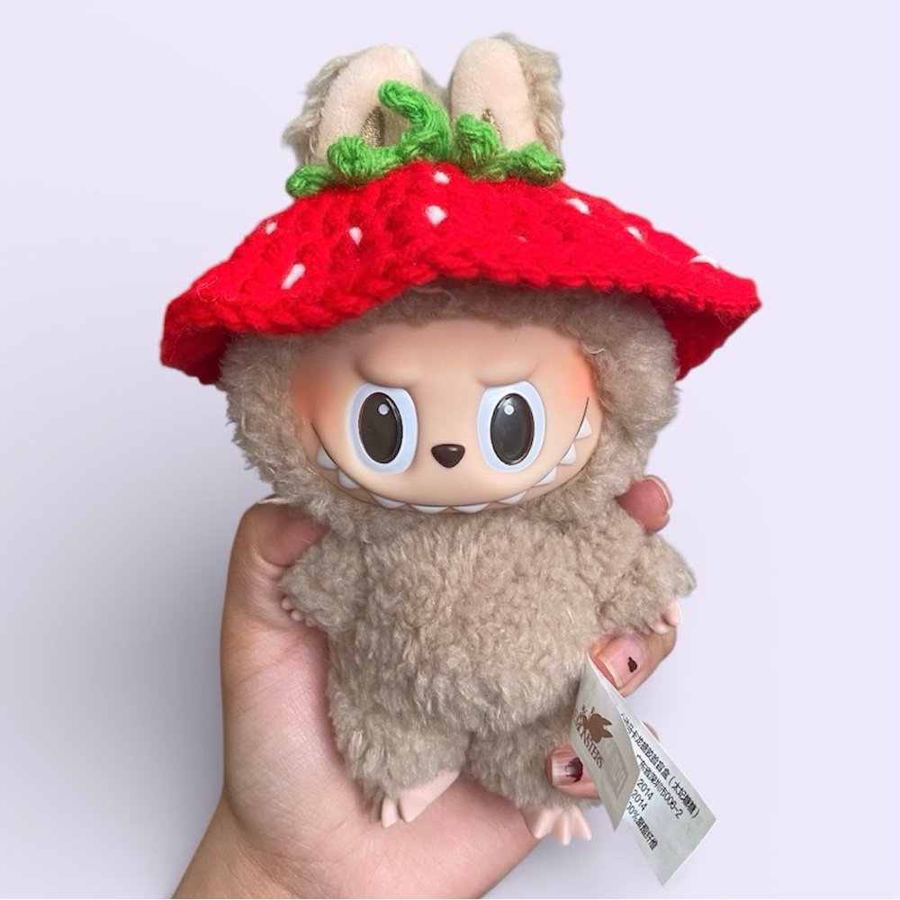 Handmade Crochet Labubu Strawberry Hat Amigurumi Plush Accessory New
